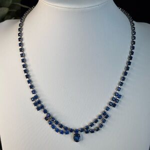 Stunning Antique Cornflower Blue Rhinestone Choker Necklace